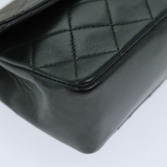 CHANEL Mini Matelasse Turn Lock Chain Bag Lamb Skin Black CC Auth 72435AV