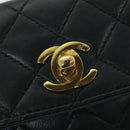 CHANEL Mini Matelasse Turn Lock Chain Bag Lamb Skin Black CC Auth 72435AV-18