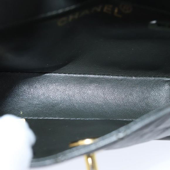 CHANEL Mini Matelasse Turn Lock Chain Bag Lamb Skin Black CC Auth 72435AV