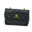 CHANEL Mini Matelasse Turn Lock Chain Bag Lamb Skin Black CC Auth 72435AV-13