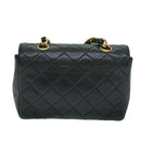 CHANEL Mini Matelasse Turn Lock Chain Bag Lamb Skin Black CC Auth 72435AV-2