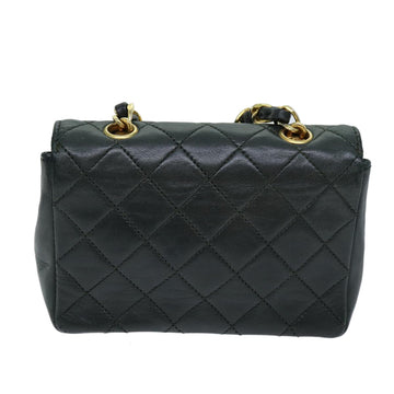 CHANEL Mini Matelasse Turn Lock Chain Bag Lamb Skin Black CC Auth 72435AV - 0