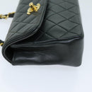 CHANEL Mini Matelasse Turn Lock Chain Bag Lamb Skin Black CC Auth 72435AV-3