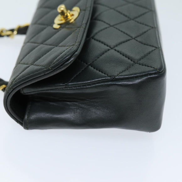 CHANEL Mini Matelasse Turn Lock Chain Bag Lamb Skin Black CC Auth 72435AV