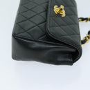CHANEL Mini Matelasse Turn Lock Chain Bag Lamb Skin Black CC Auth 72435AV-4