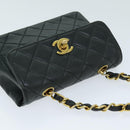 CHANEL Mini Matelasse Turn Lock Chain Bag Lamb Skin Black CC Auth 72435AV-6