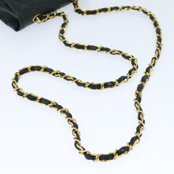 CHANEL Mini Matelasse Turn Lock Chain Bag Lamb Skin Black CC Auth 72435AV
