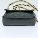 CHANEL Mini Matelasse Turn Lock Chain Bag Lamb Skin Black CC Auth 72435AV-5