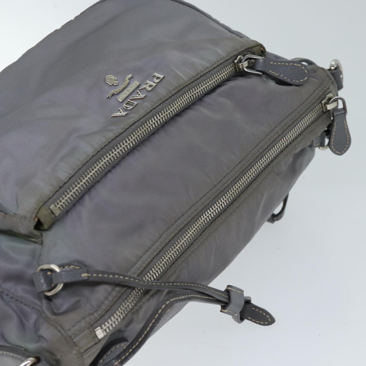 PRADA Shoulder Bag Nylon Gray Auth 72444