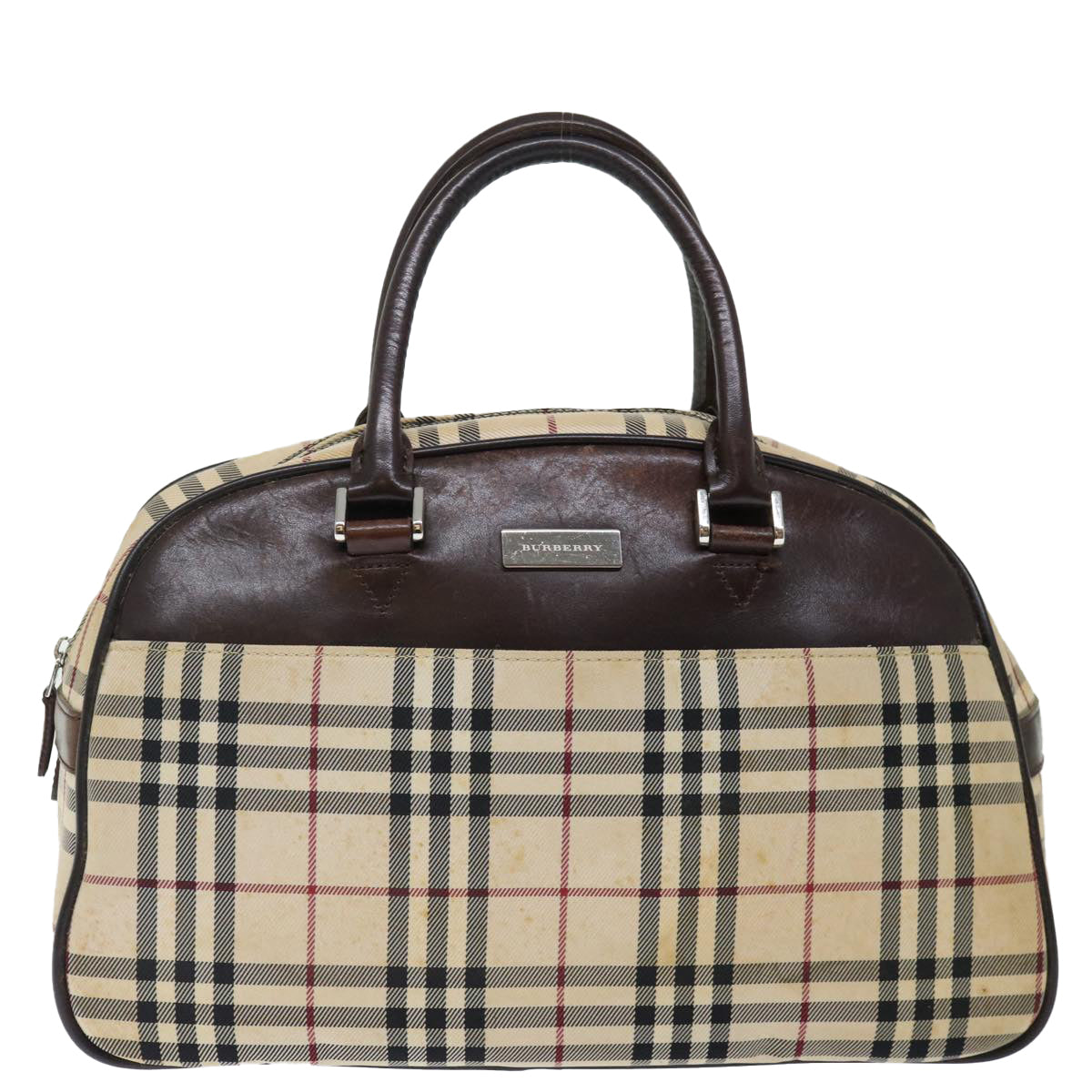 BURBERRY Nova Check Hand Bag Canvas Beige Auth 72464