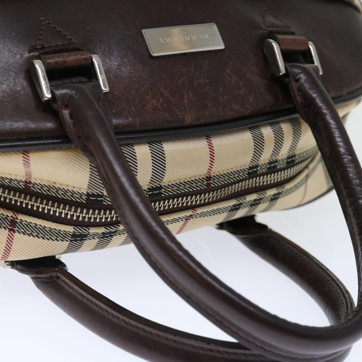 BURBERRY Nova Check Hand Bag Canvas Beige Auth 72464