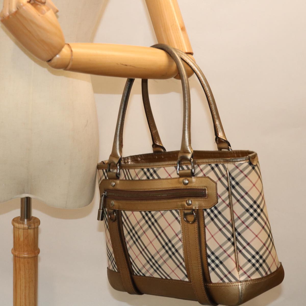 BURBERRY Nova Check Hand Bag Canvas Beige Auth 72466