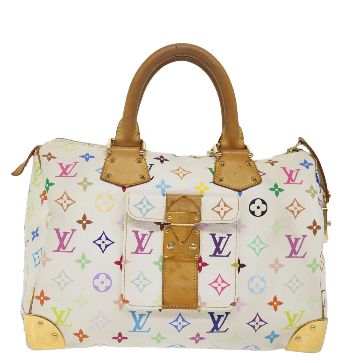 LOUIS VUITTON Monogram Multicolor Speedy 30 Hand Bag White M92643 LV Auth 72469