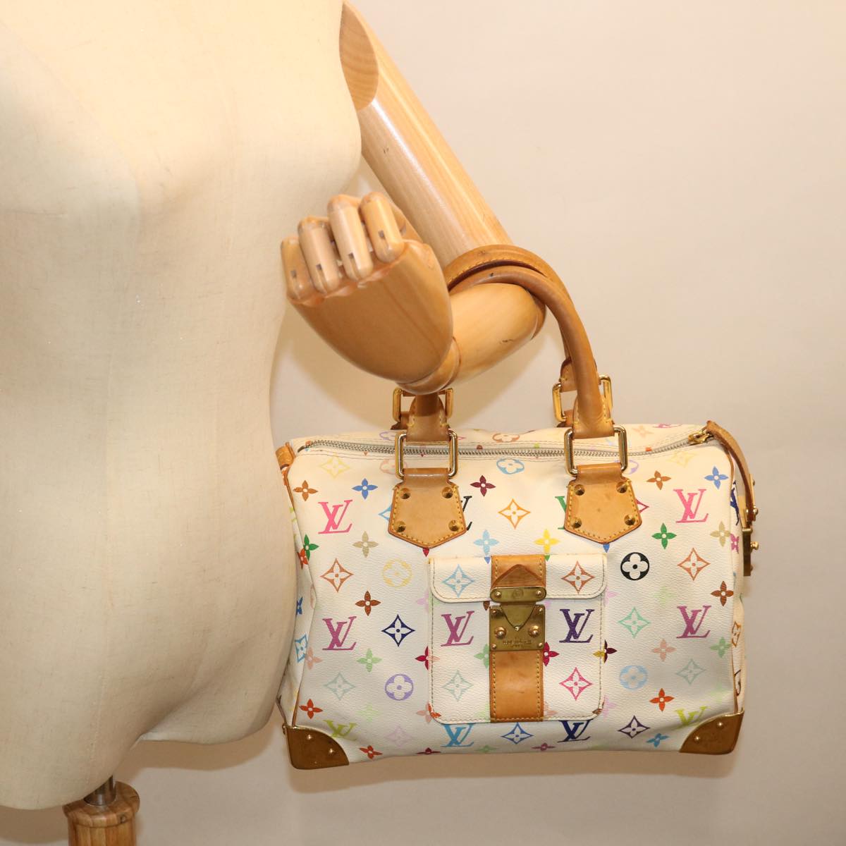 LOUIS VUITTON Monogram Multicolor Speedy 30 Hand Bag White M92643 LV Auth 72469