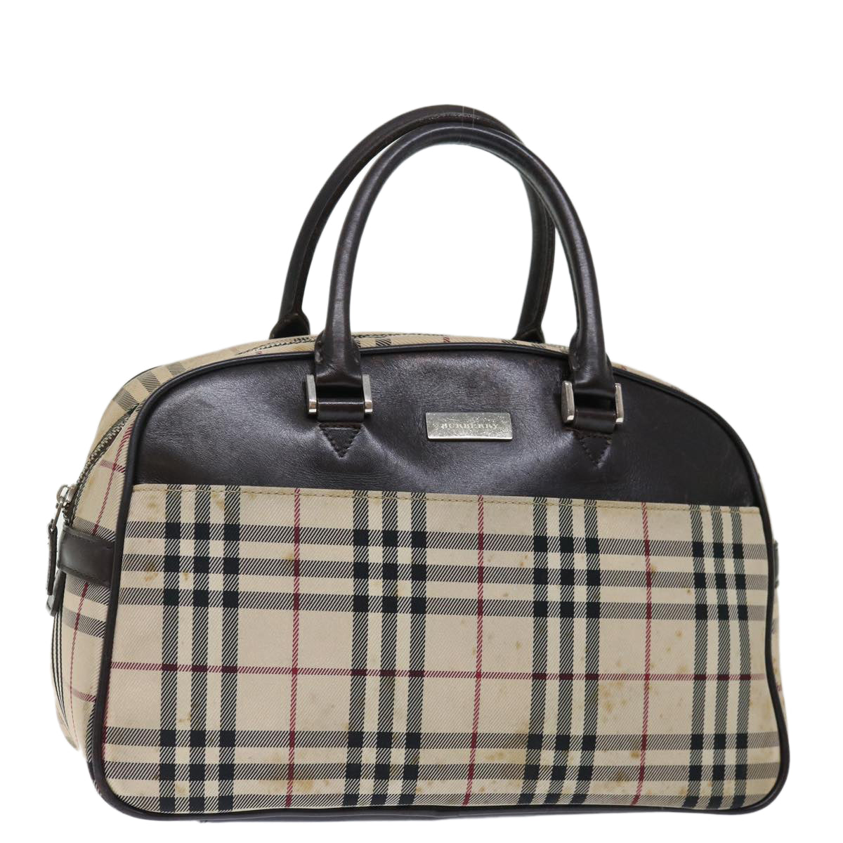 BURBERRY Nova Check Hand Bag Canvas Beige Auth 72471