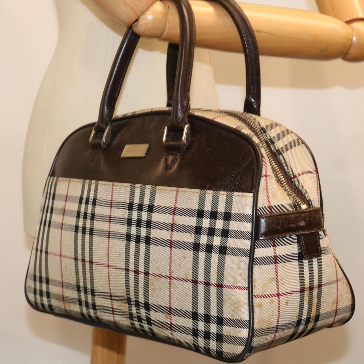 BURBERRY Nova Check Hand Bag Canvas Beige Auth 72471