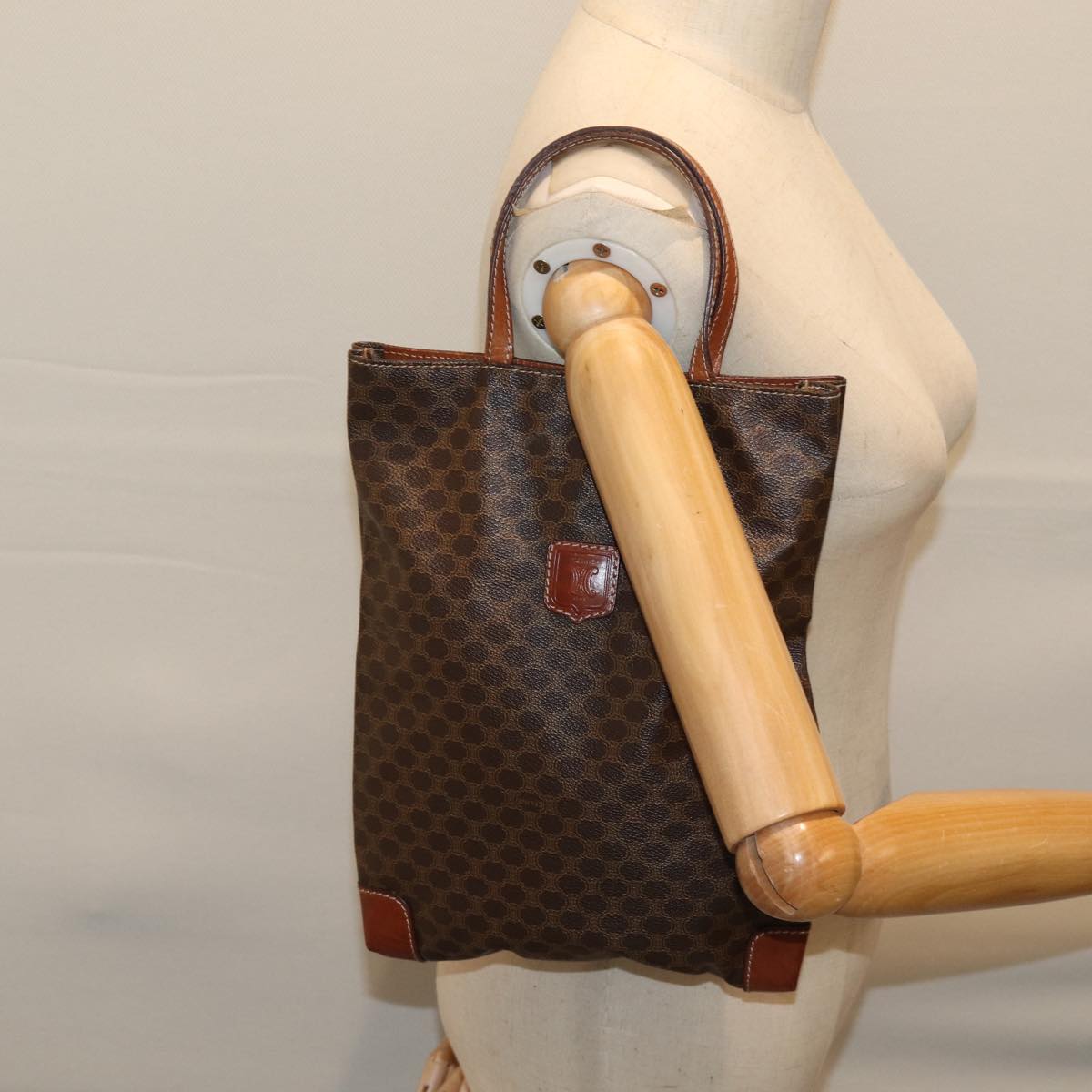 CELINE Macadam Canvas Hand Bag PVC Brown Auth 72485