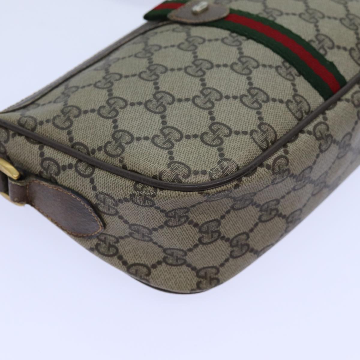 GUCCI GG Canvas Web Sherry Line Shoulder Bag PVC Beige Green Red Auth 72543