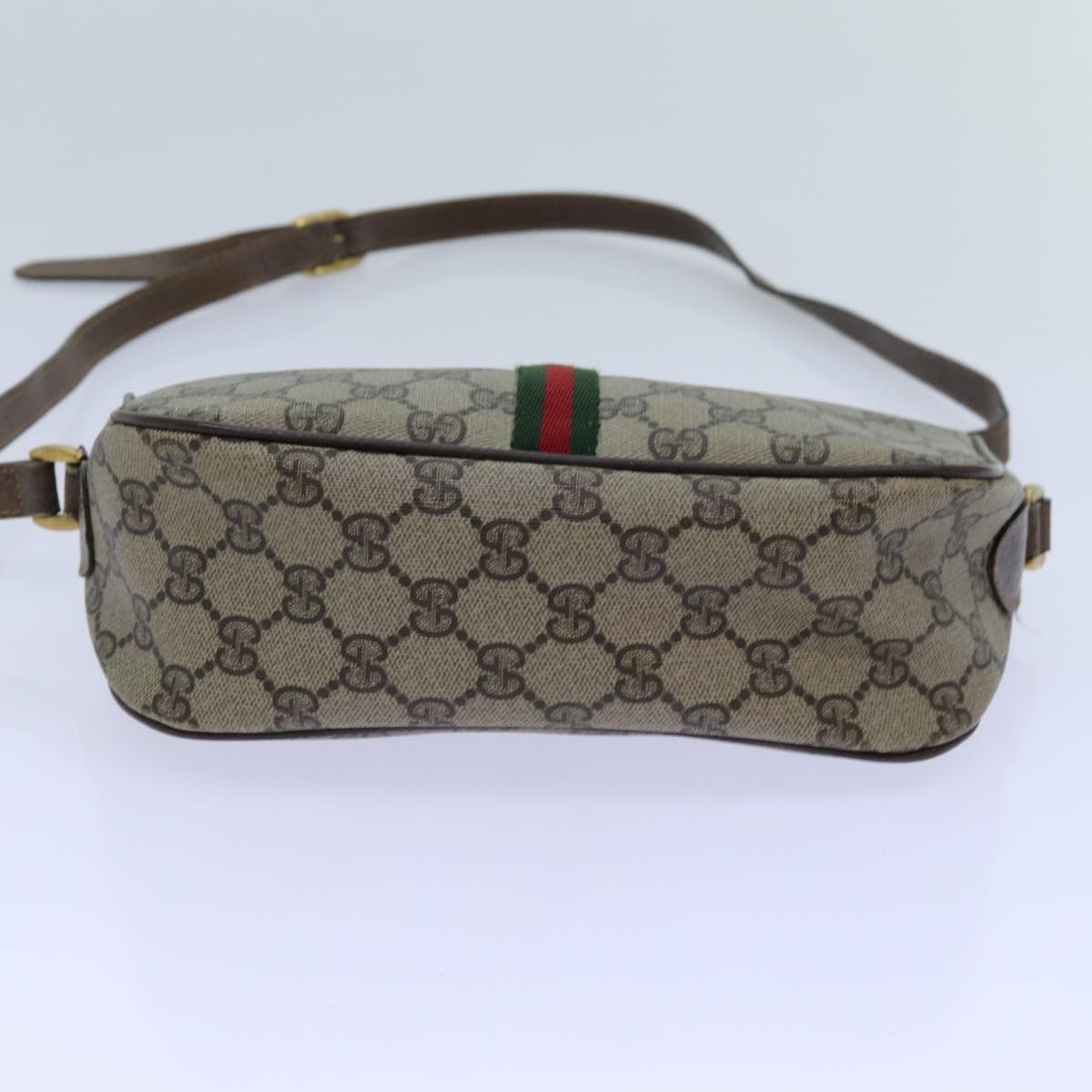 GUCCI GG Canvas Web Sherry Line Shoulder Bag PVC Beige Green Red Auth 72543