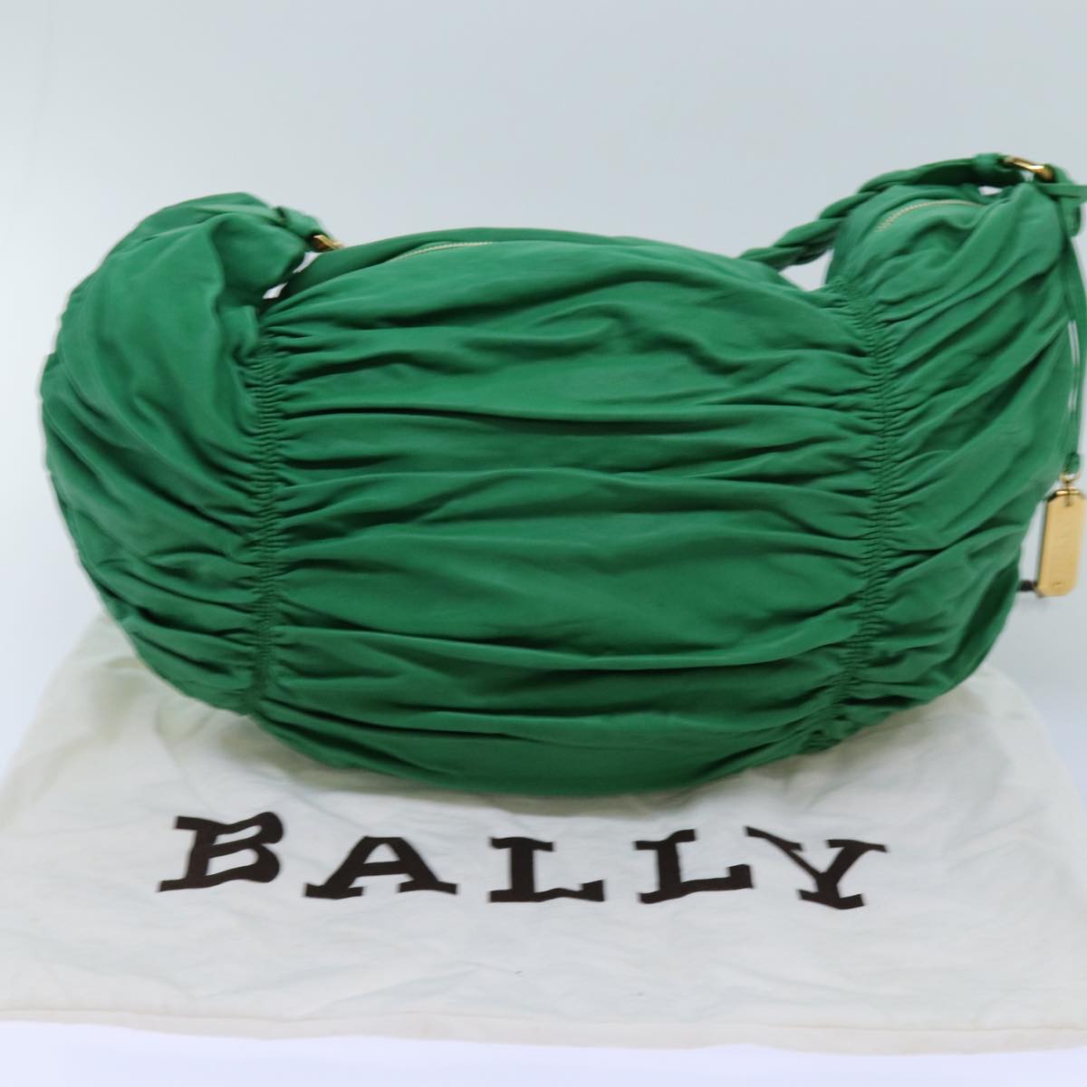 BALLY Shoulder Bag Leather Green Auth 72551