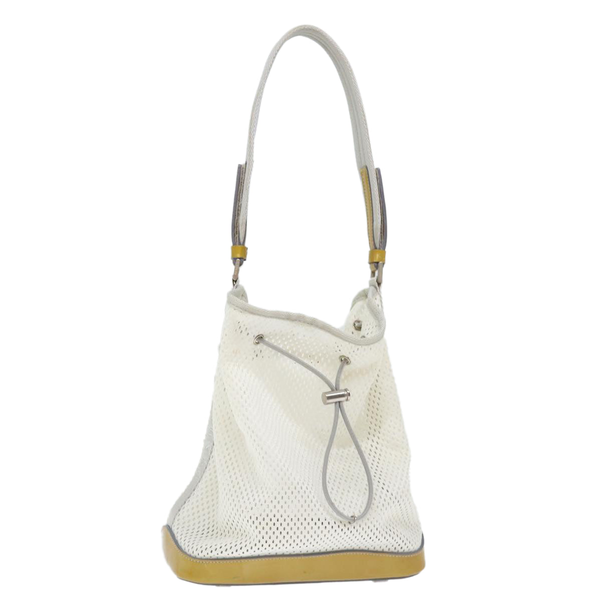 PRADA Mesh Shoulder Bag Nylon White Yellow Auth 72589