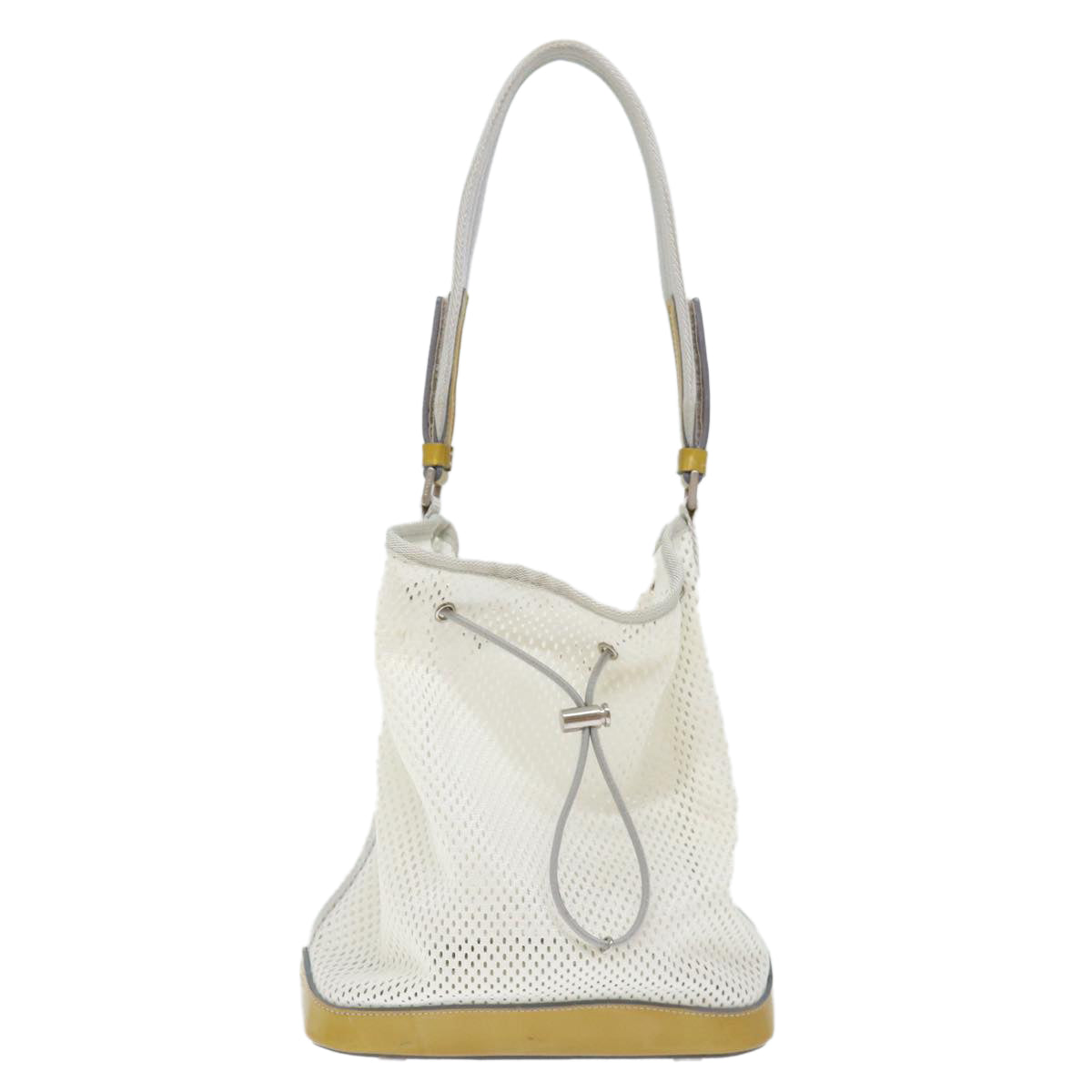 PRADA Mesh Shoulder Bag Nylon White Yellow Auth 72589