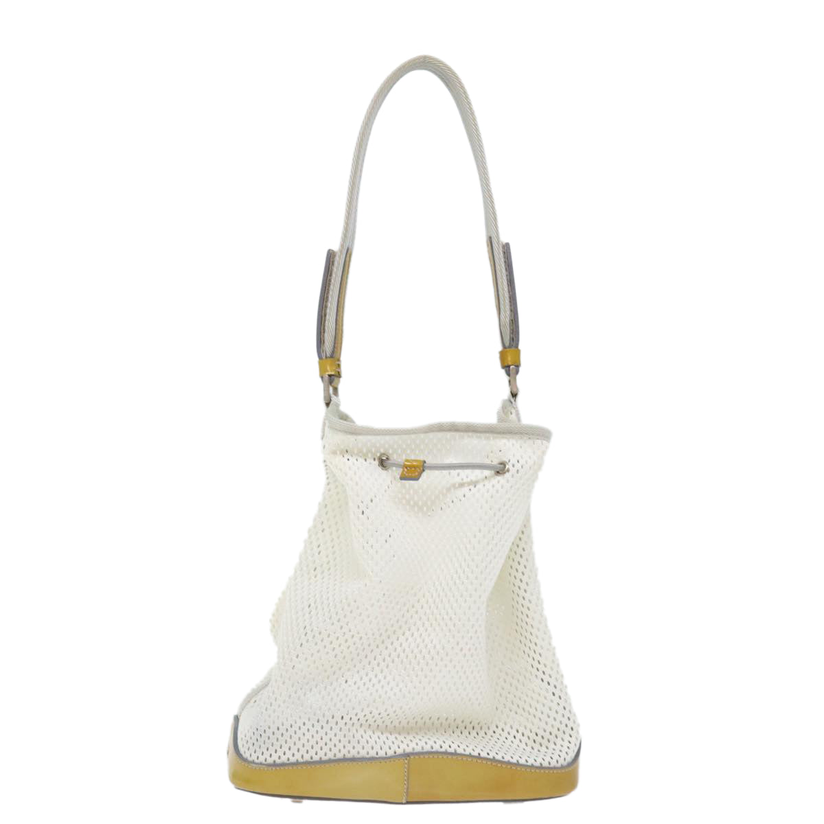 PRADA Mesh Shoulder Bag Nylon White Yellow Auth 72589