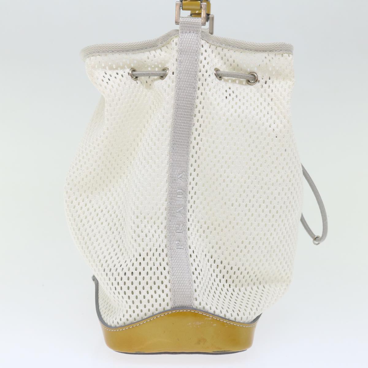 PRADA Mesh Shoulder Bag Nylon White Yellow Auth 72589