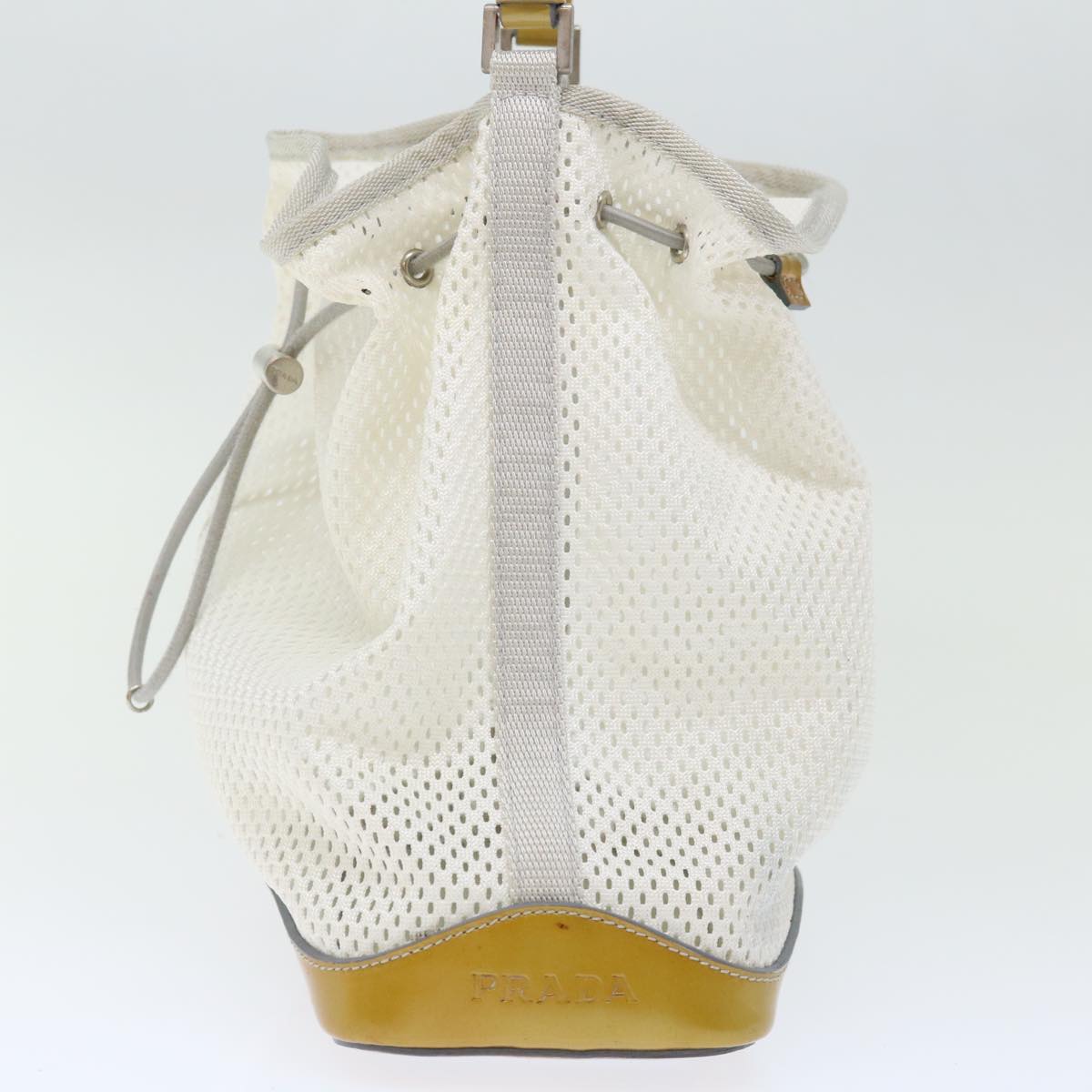 PRADA Mesh Shoulder Bag Nylon White Yellow Auth 72589