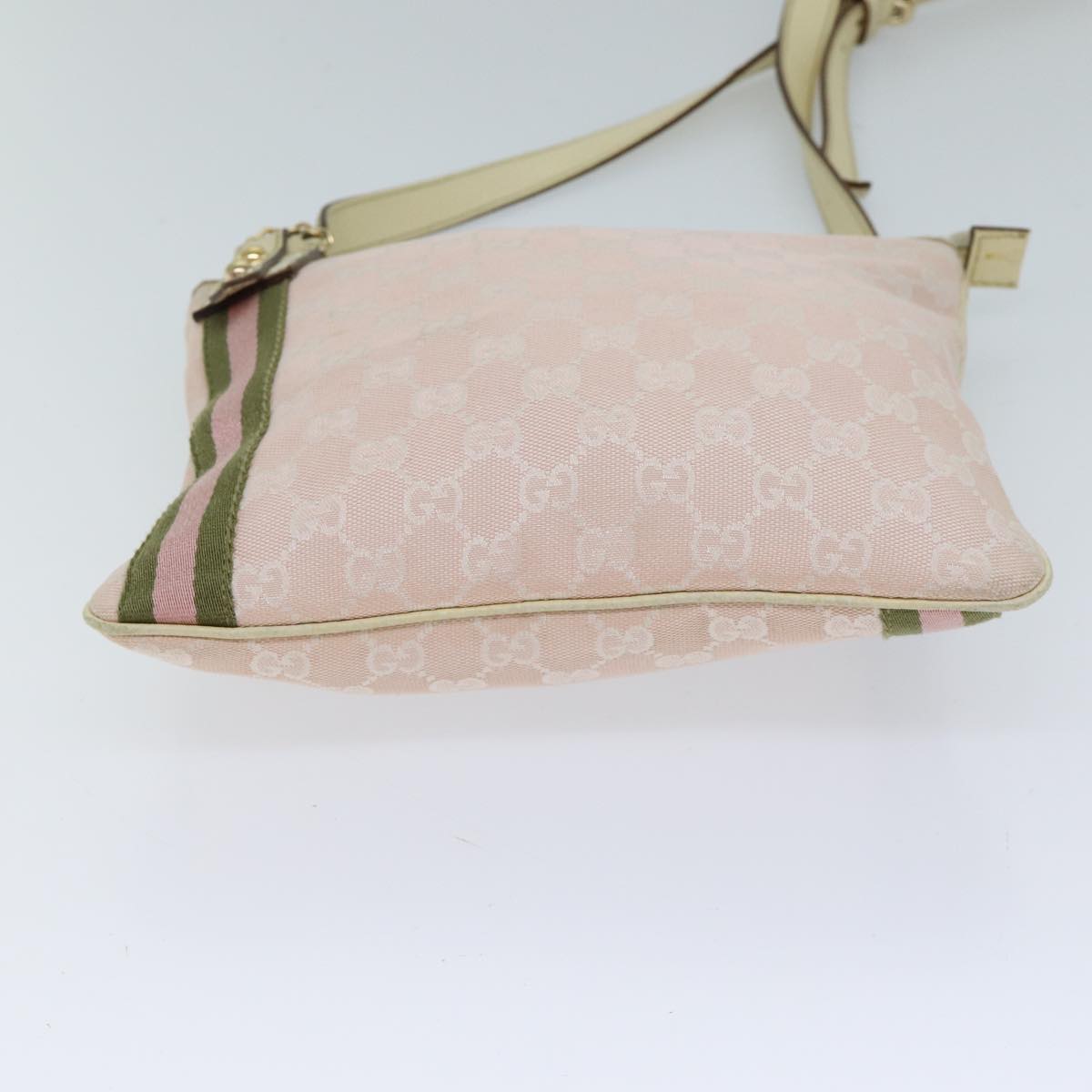 GUCCI GG Canvas Sherry Line Shoulder Bag Pink Khaki 144388 Auth 72593