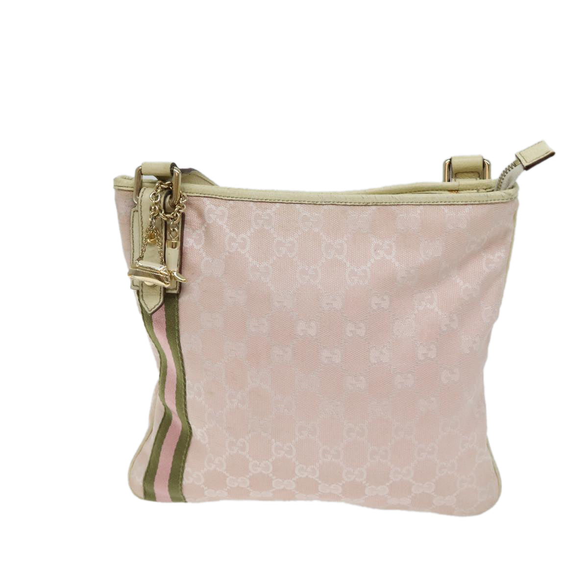 GUCCI GG Canvas Sherry Line Shoulder Bag Pink Khaki 144388 Auth 72593