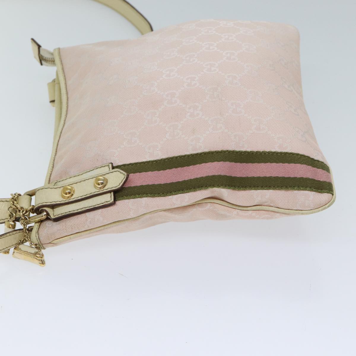 GUCCI GG Canvas Sherry Line Shoulder Bag Pink Khaki 144388 Auth 72593