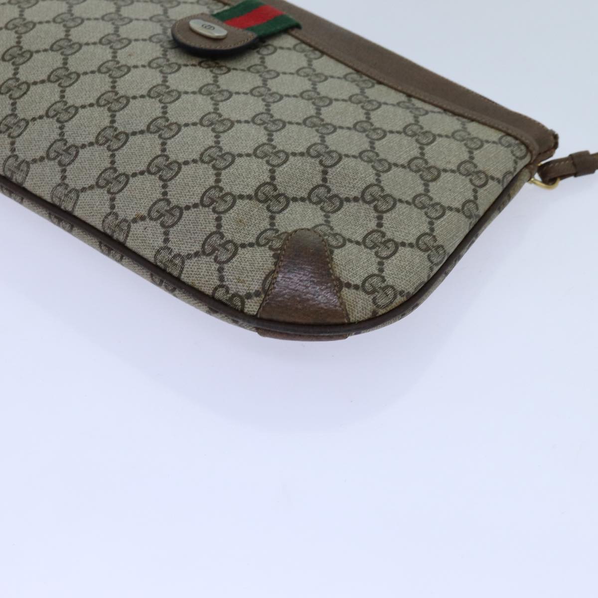 GUCCI GG Supreme Web Sherry Line Shoulder Bag Beige Green 904 02 026 Auth 72608