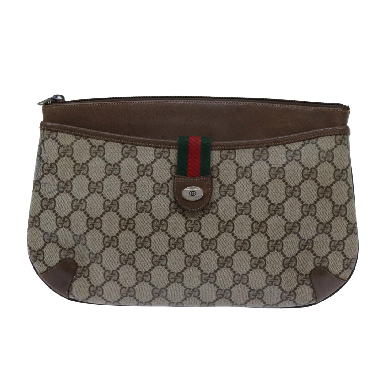 GUCCI GG Supreme Web Sherry Line Shoulder Bag Beige Green 904 02 026 Auth 72608