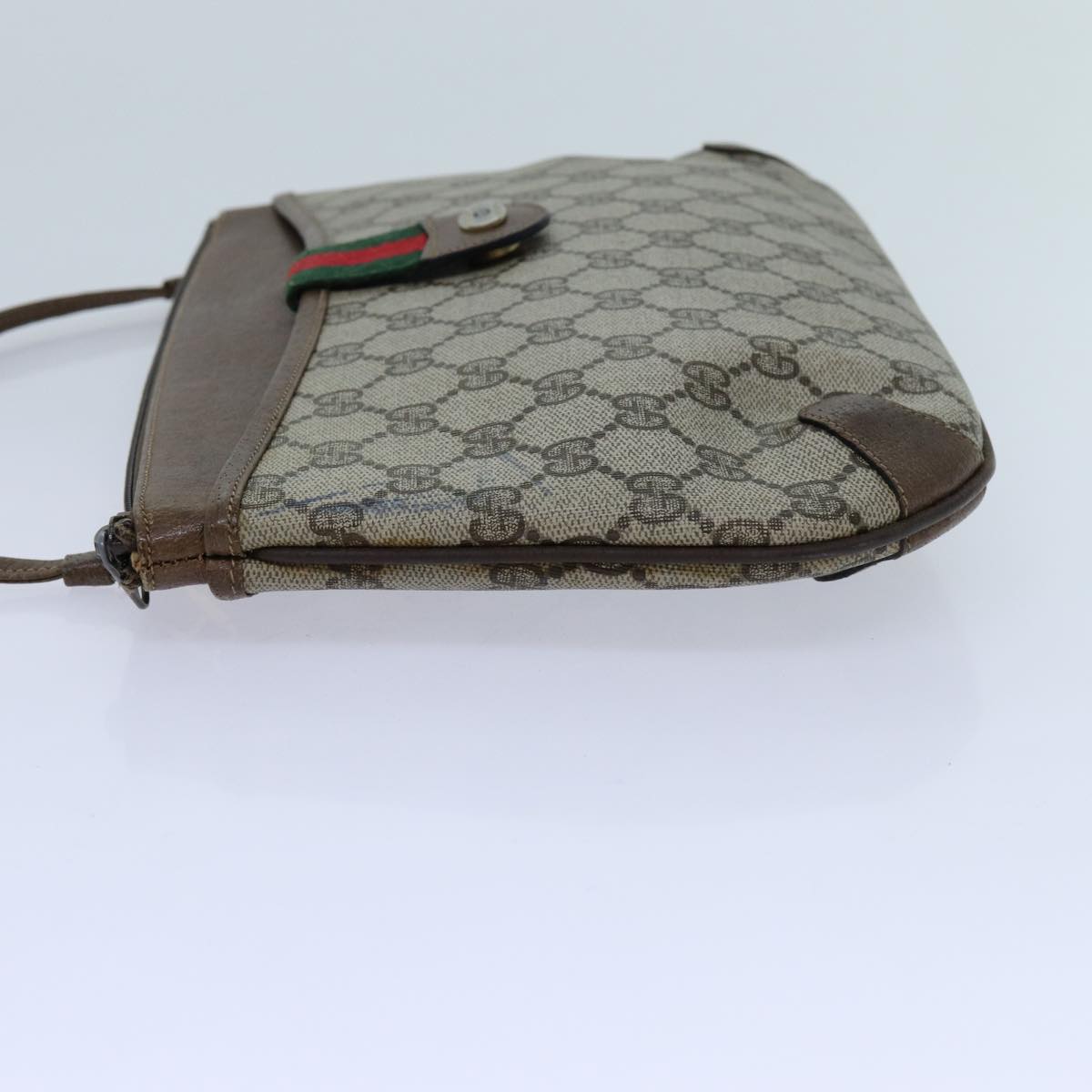 GUCCI GG Supreme Web Sherry Line Shoulder Bag Beige Green 904 02 026 Auth 72608