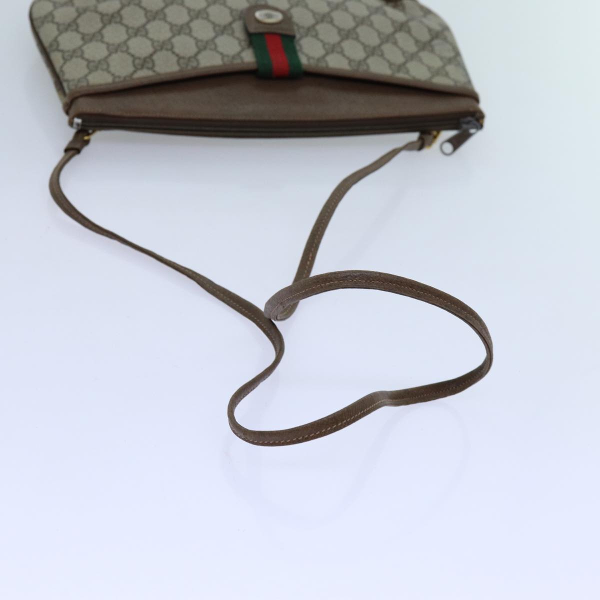 GUCCI GG Supreme Web Sherry Line Shoulder Bag Beige Green 904 02 026 Auth 72608