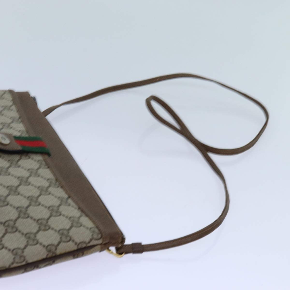 GUCCI GG Supreme Web Sherry Line Shoulder Bag Beige Green 904 02 026 Auth 72608