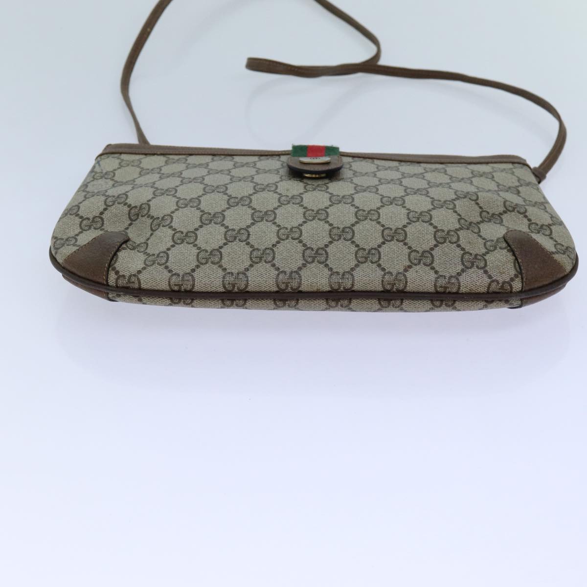 GUCCI GG Supreme Web Sherry Line Shoulder Bag Beige Green 904 02 026 Auth 72608