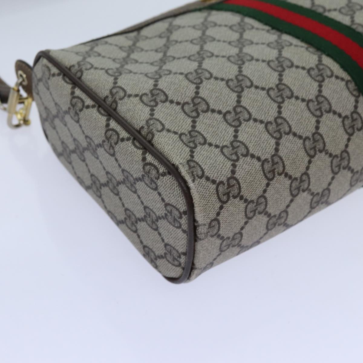 GUCCI GG Canvas Web Sherry Line Shoulder Bag PVC Beige Green Red Auth 72609