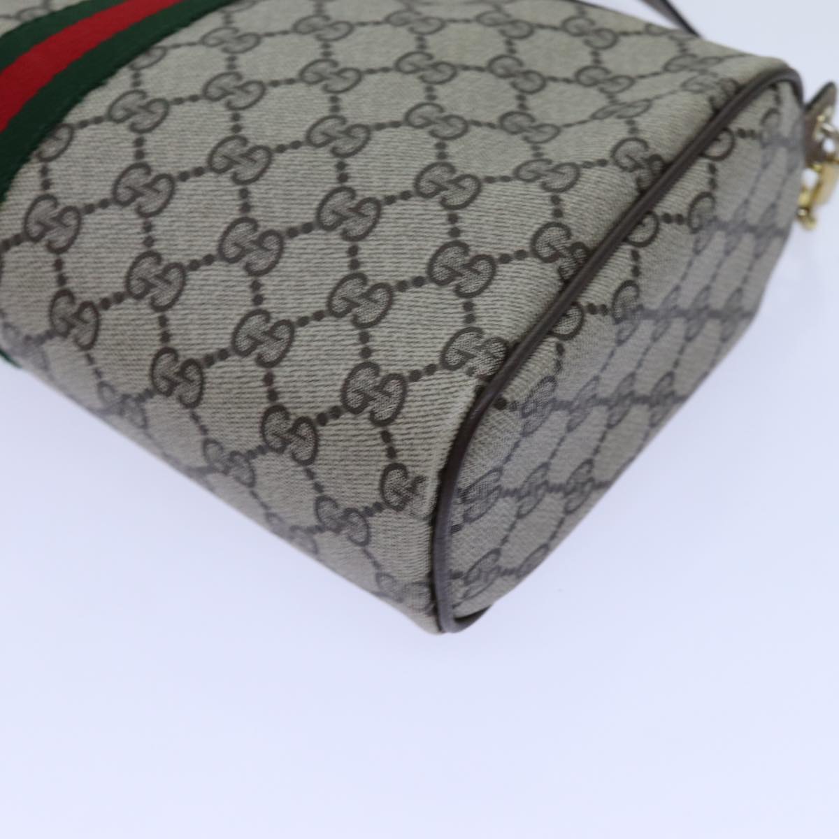 GUCCI GG Canvas Web Sherry Line Shoulder Bag PVC Beige Green Red Auth 72609