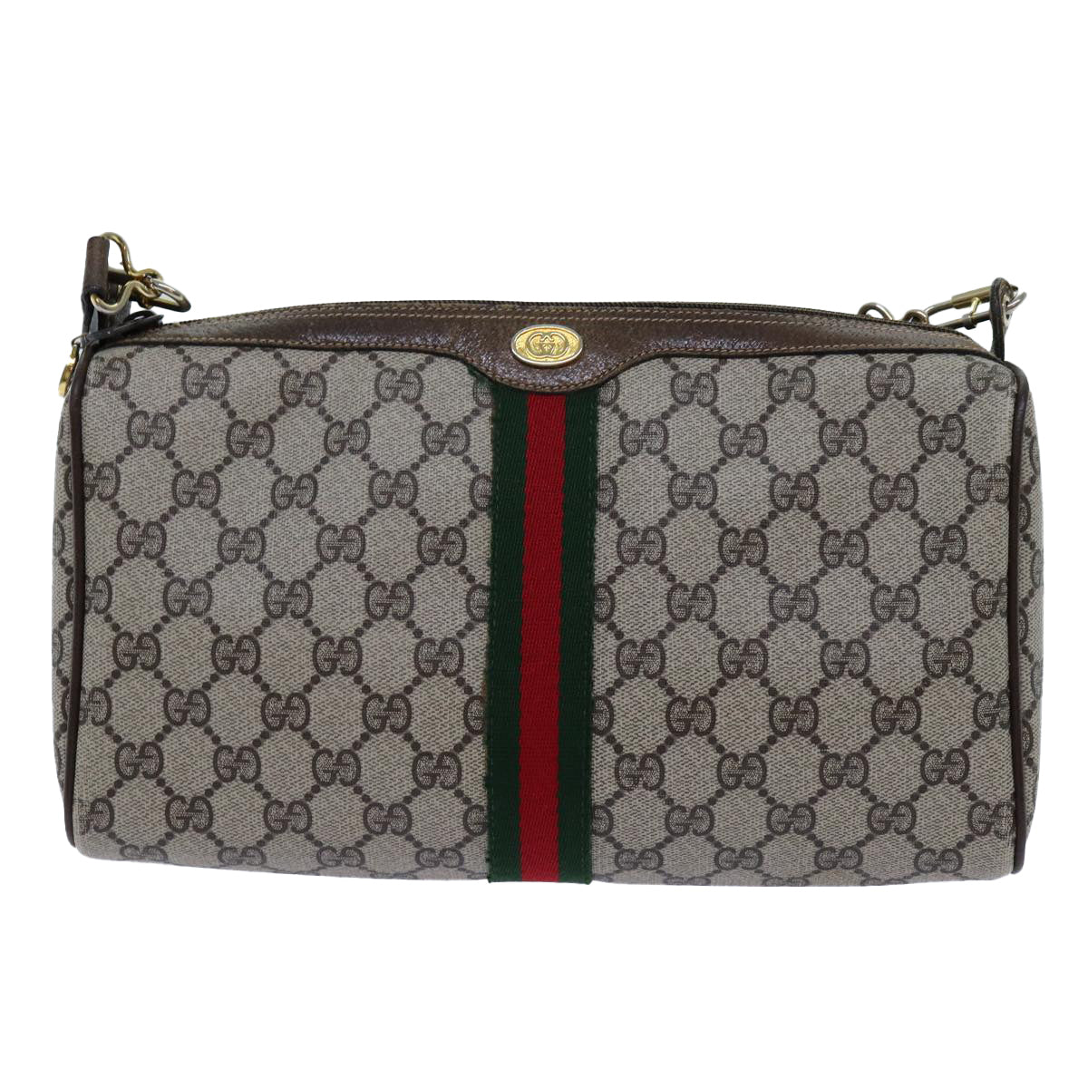 GUCCI GG Canvas Web Sherry Line Shoulder Bag PVC Beige Green Red Auth 72609