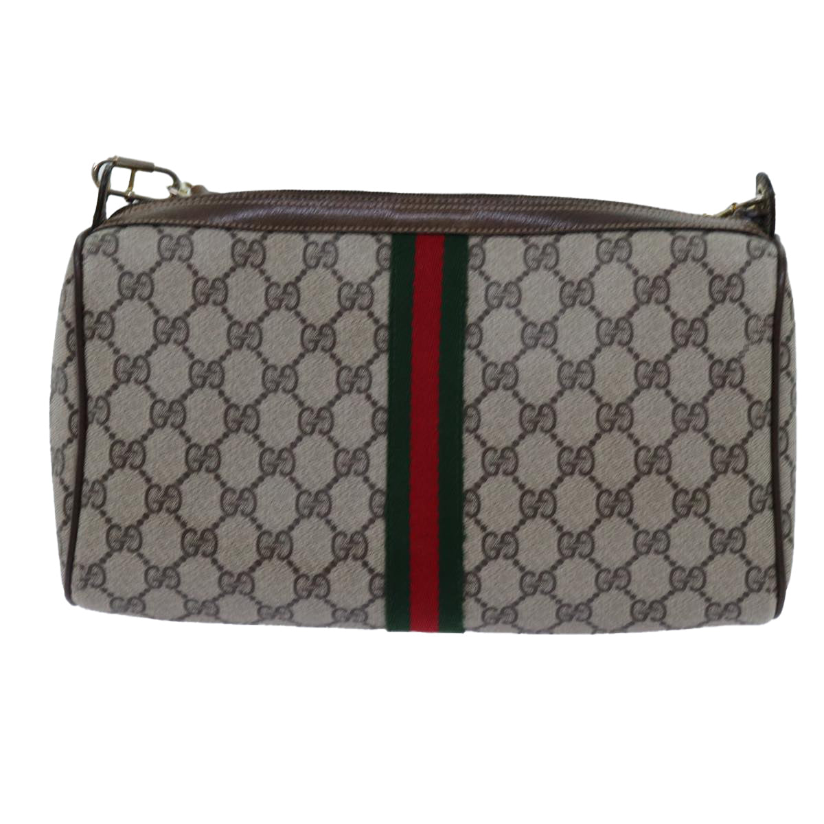 GUCCI GG Canvas Web Sherry Line Shoulder Bag PVC Beige Green Red Auth 72609