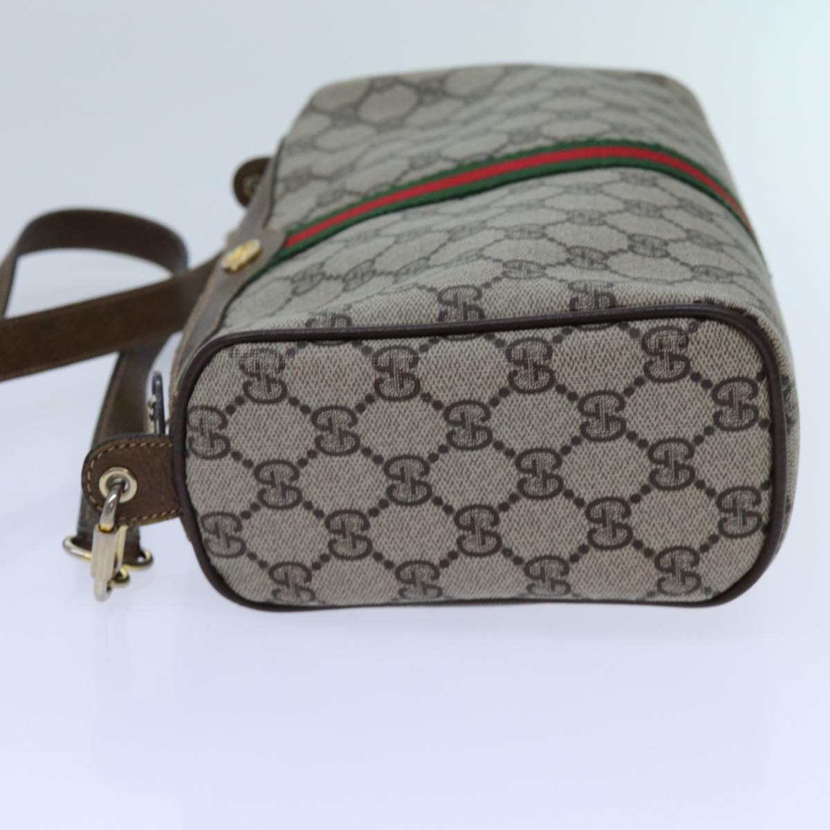 GUCCI GG Canvas Web Sherry Line Shoulder Bag PVC Beige Green Red Auth 72609