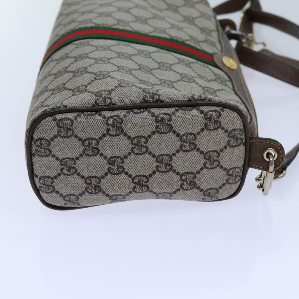 GUCCI GG Canvas Web Sherry Line Shoulder Bag PVC Beige Green Red Auth 72609