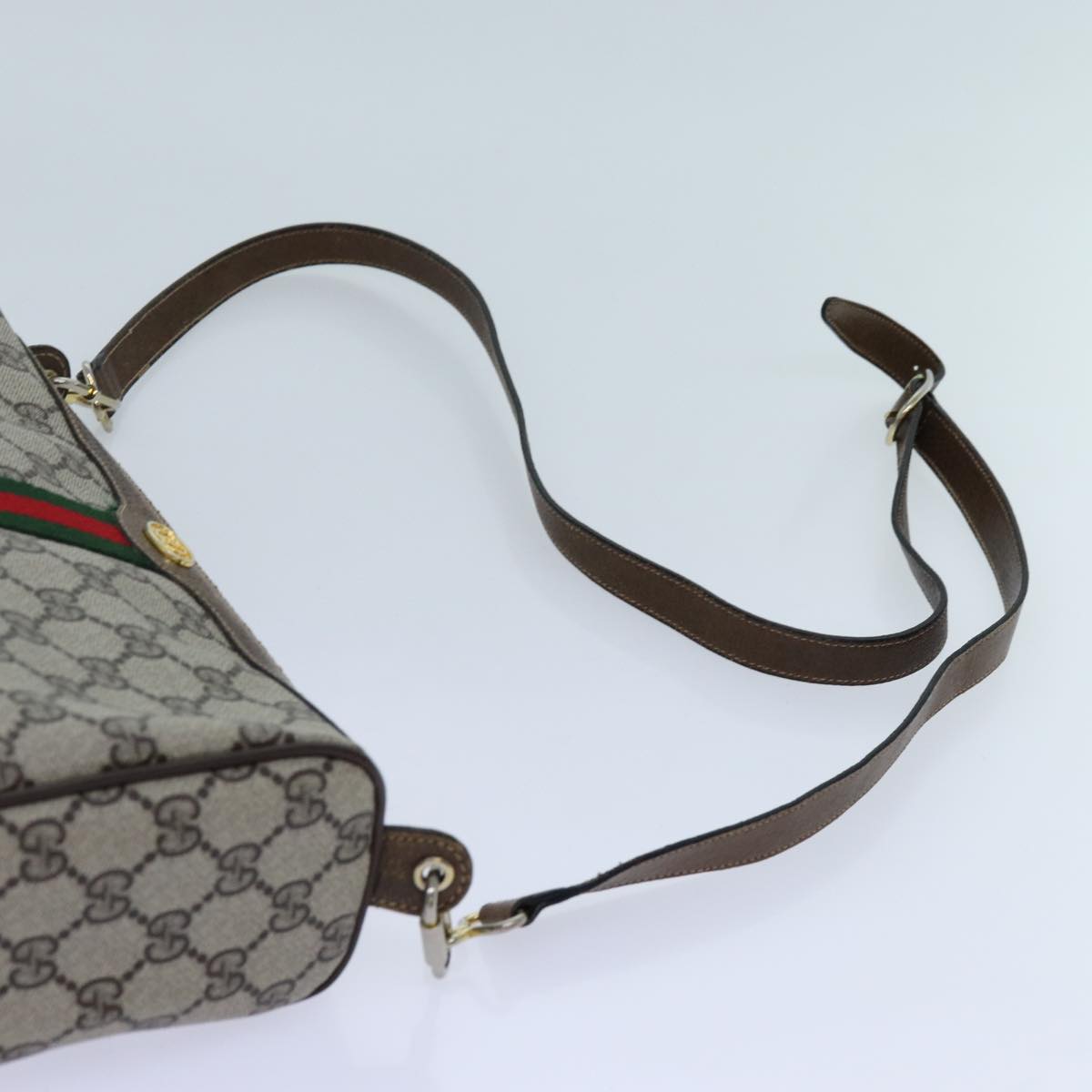 GUCCI GG Canvas Web Sherry Line Shoulder Bag PVC Beige Green Red Auth 72609