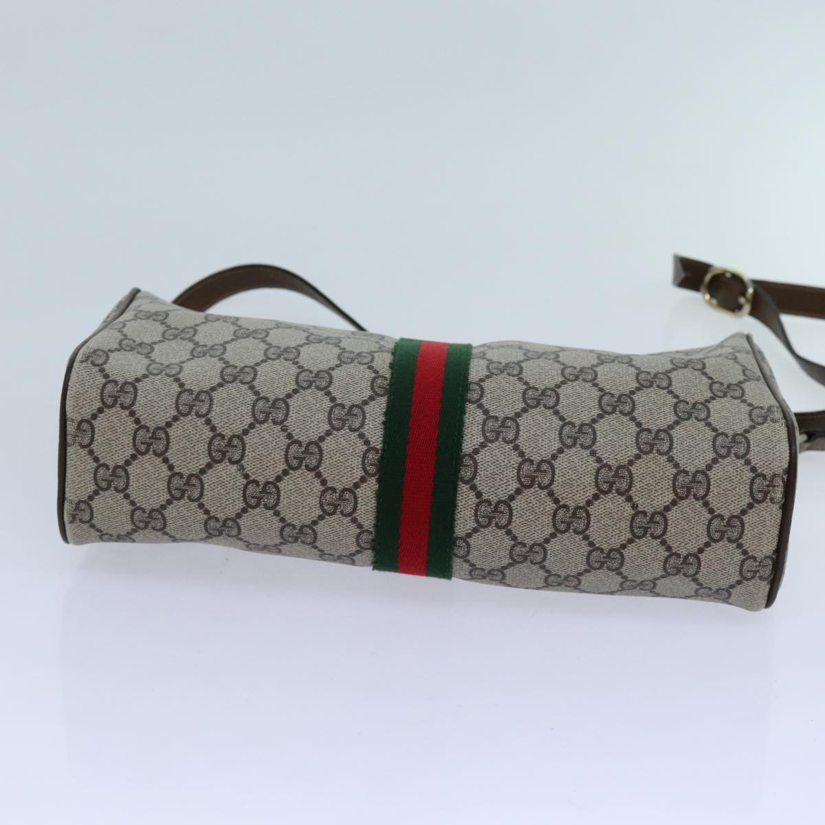 GUCCI GG Canvas Web Sherry Line Shoulder Bag PVC Beige Green Red Auth 72609