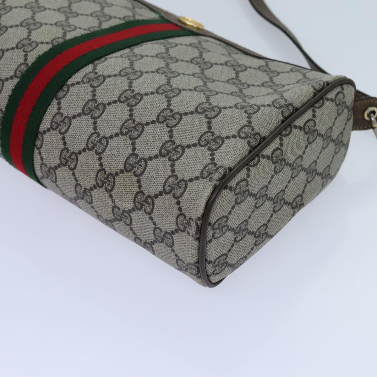 GUCCI GG Canvas Web Sherry Line Shoulder Bag PVC Beige Green Red Auth 72609