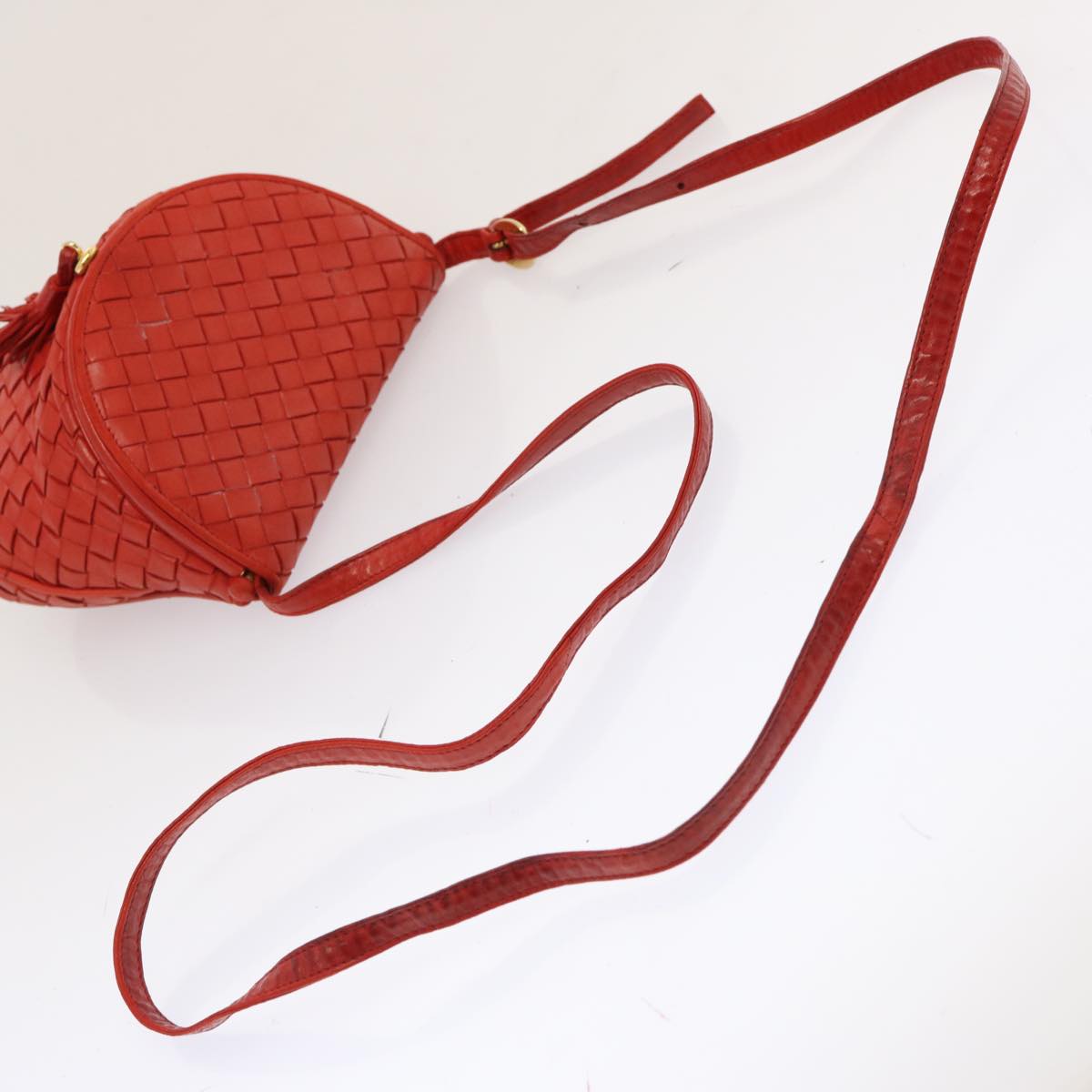 BOTTEGA VENETA INTRECCIATO Shoulder Bag Leather Red Auth 72619