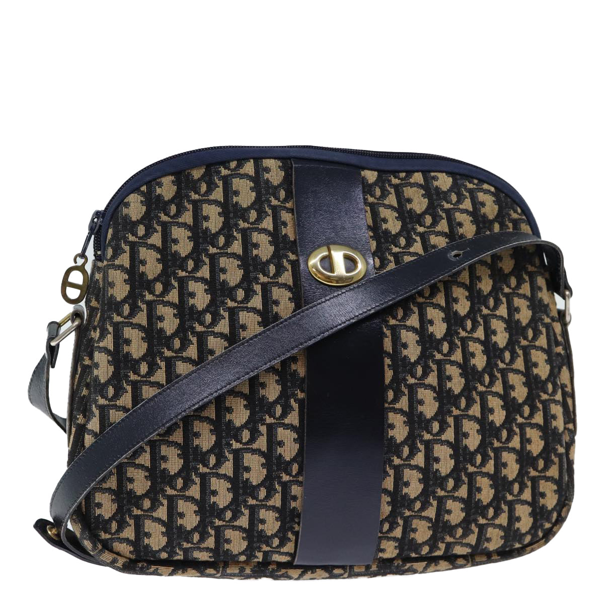 Christian Dior Trotter Canvas Shoulder Bag Navy Auth 72629