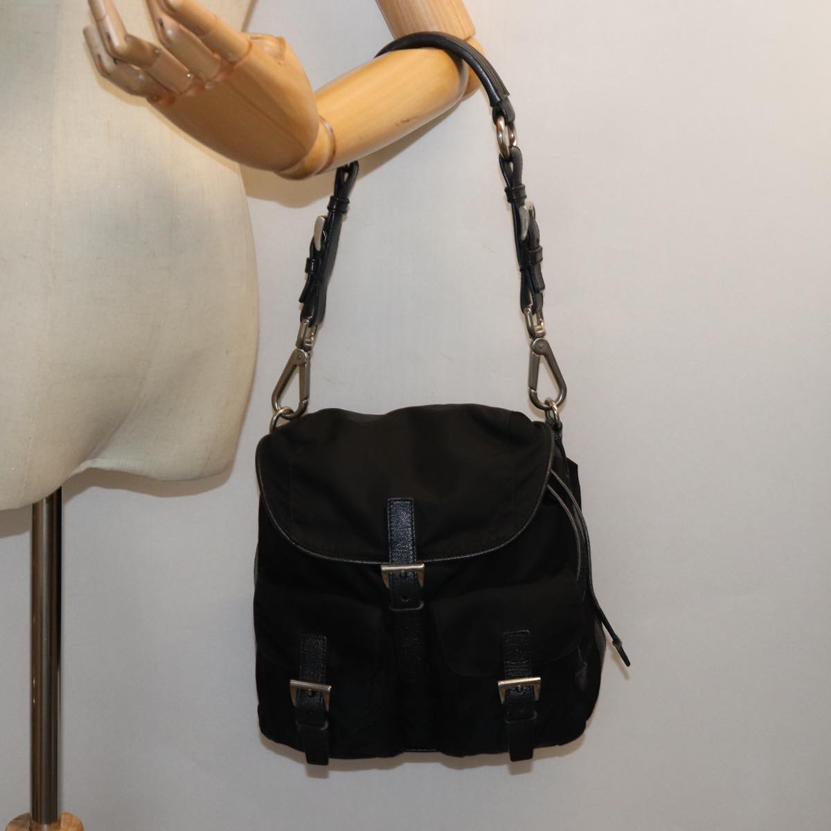 PRADA Shoulder Bag Nylon Black Auth 72630